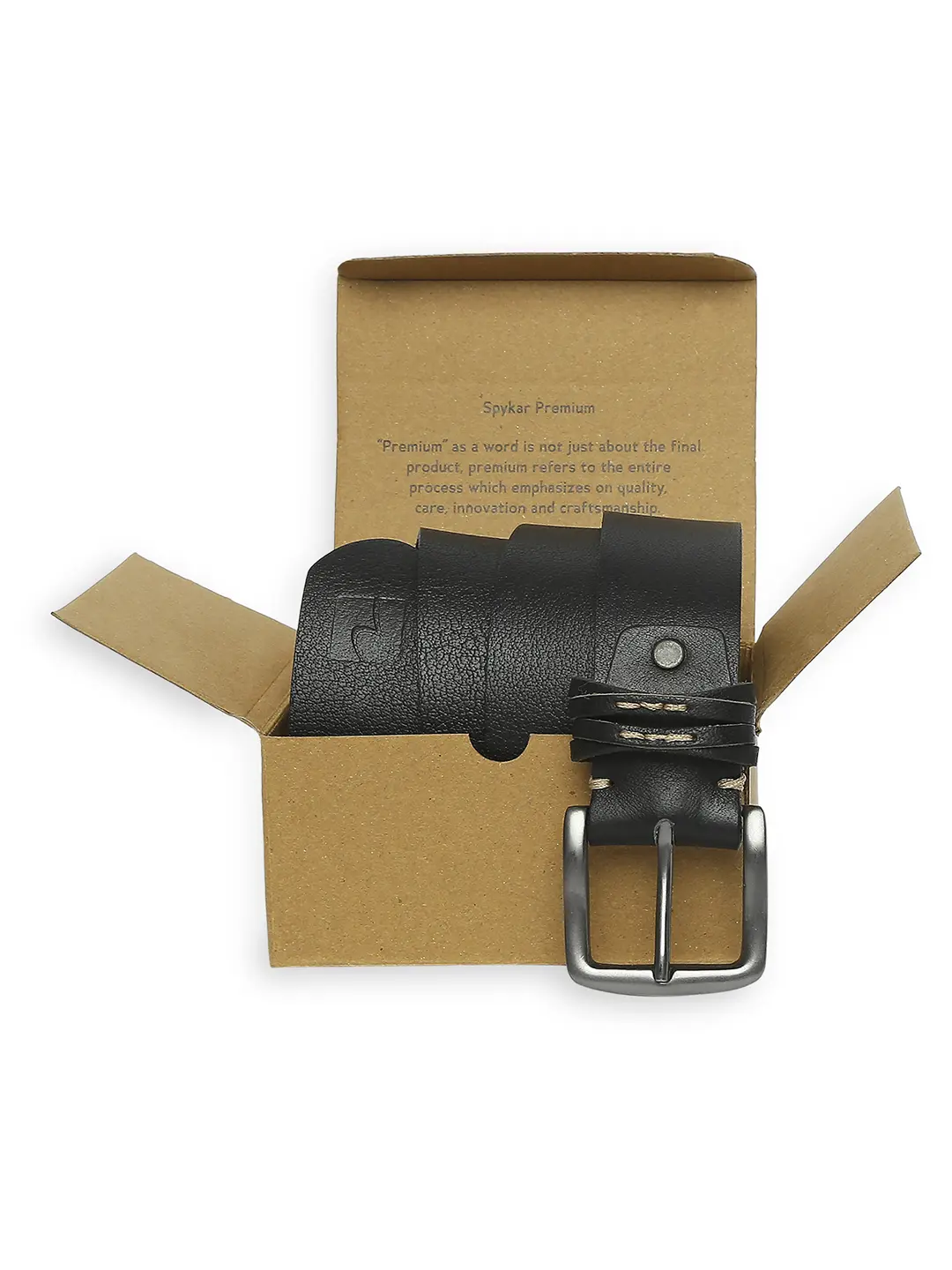 Men Black Leather Belt - Image 4