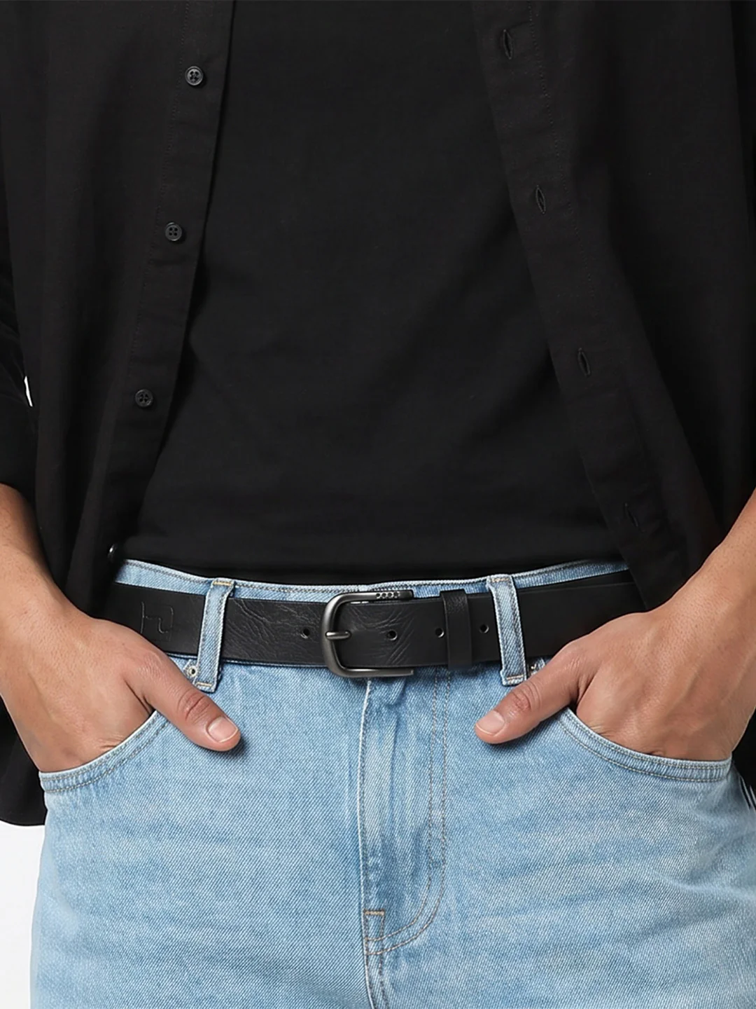 Men Black Leather Belt - Image 4