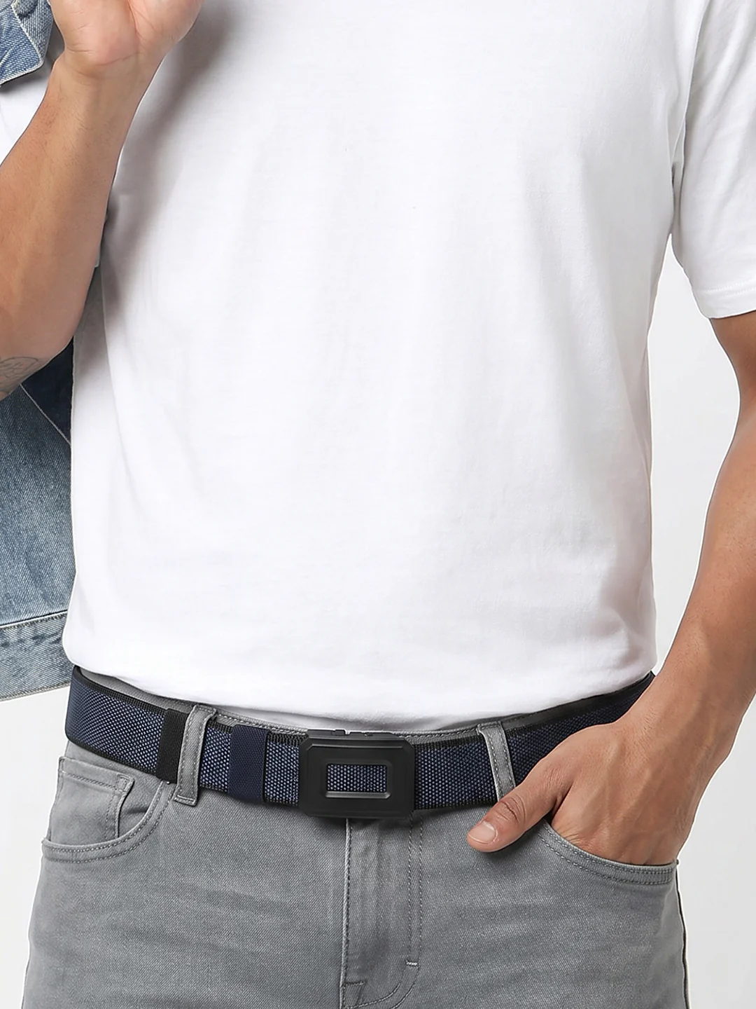 Men Blue/Black Leather Belt - Image 4