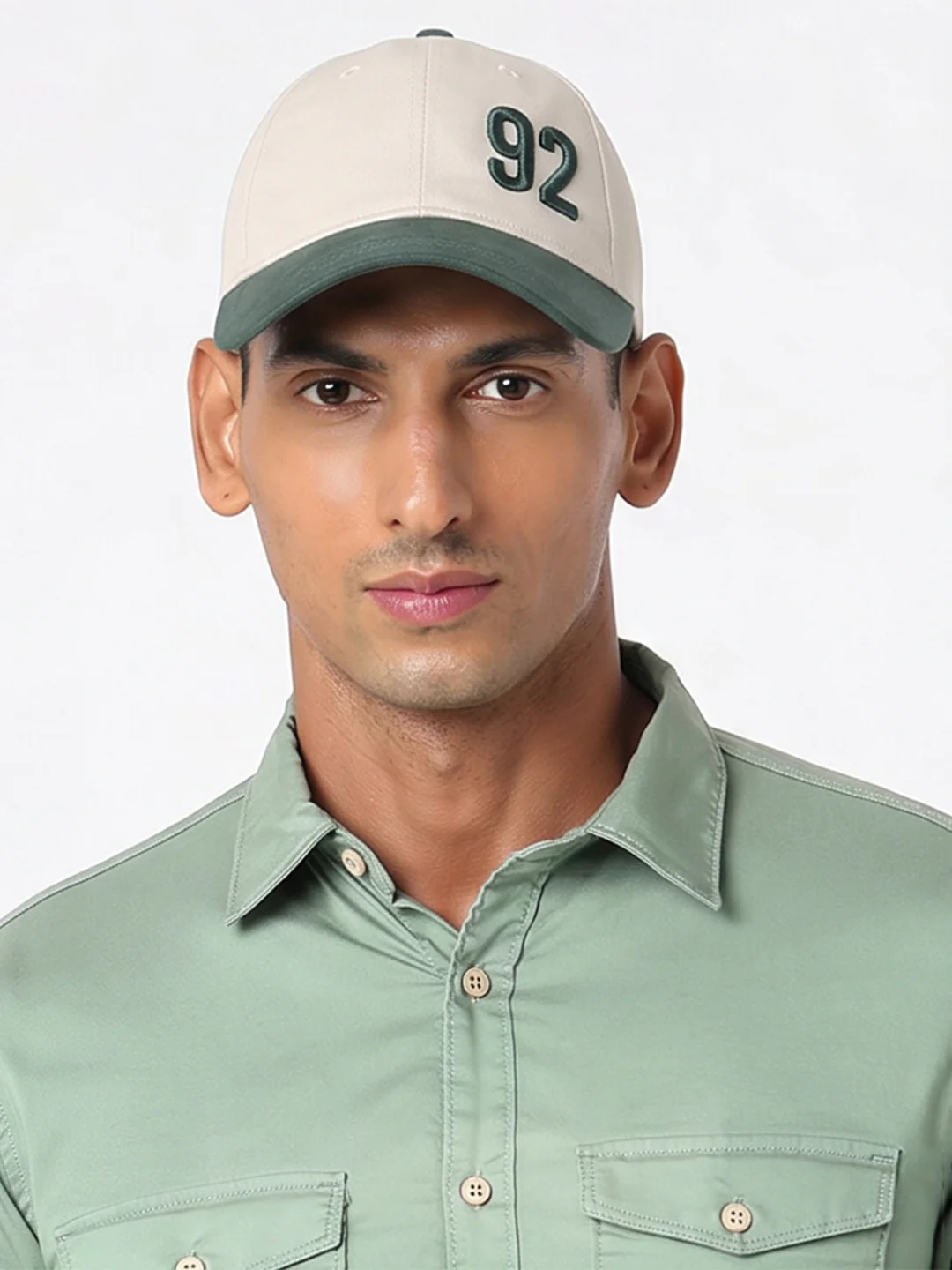 Men Beige/Dark Green Cotton Cap - Image 5