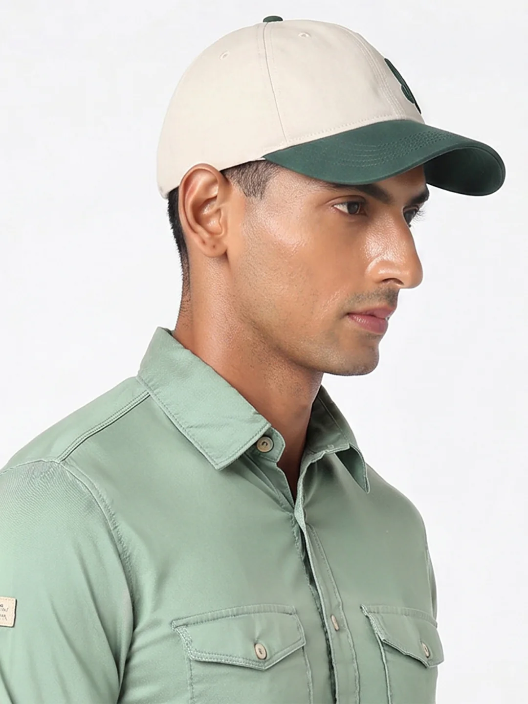 Men Beige/Dark Green Cotton Cap - Image 7
