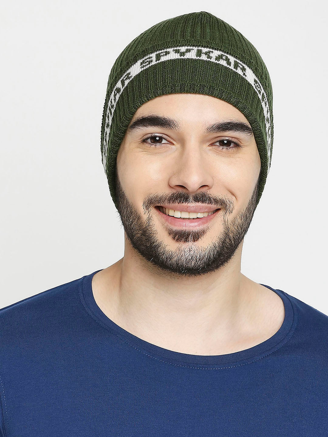 Men Olive Acrylic Beanie Cap