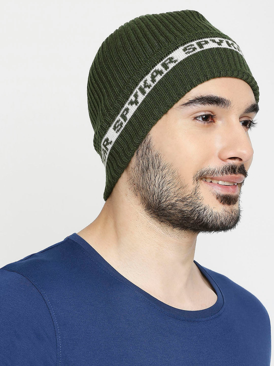 Men Olive Acrylic Beanie Cap - Image 3