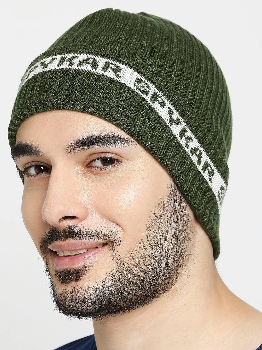 Men Olive Acrylic Beanie Cap - Image 4