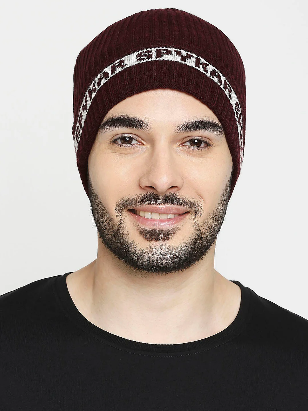 Men Wine Acrylic Beanie Cap