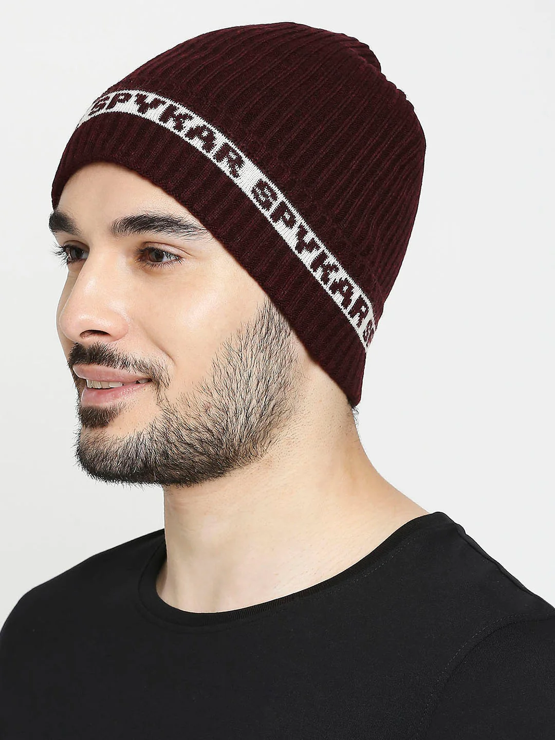 Men Wine Acrylic Beanie Cap - Image 2