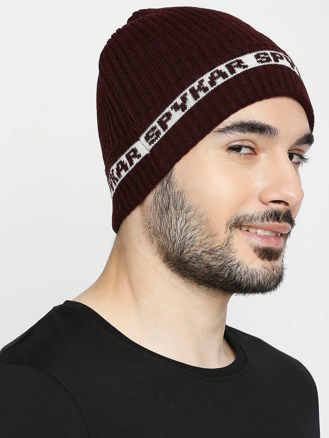 Men Wine Acrylic Beanie Cap - Image 3