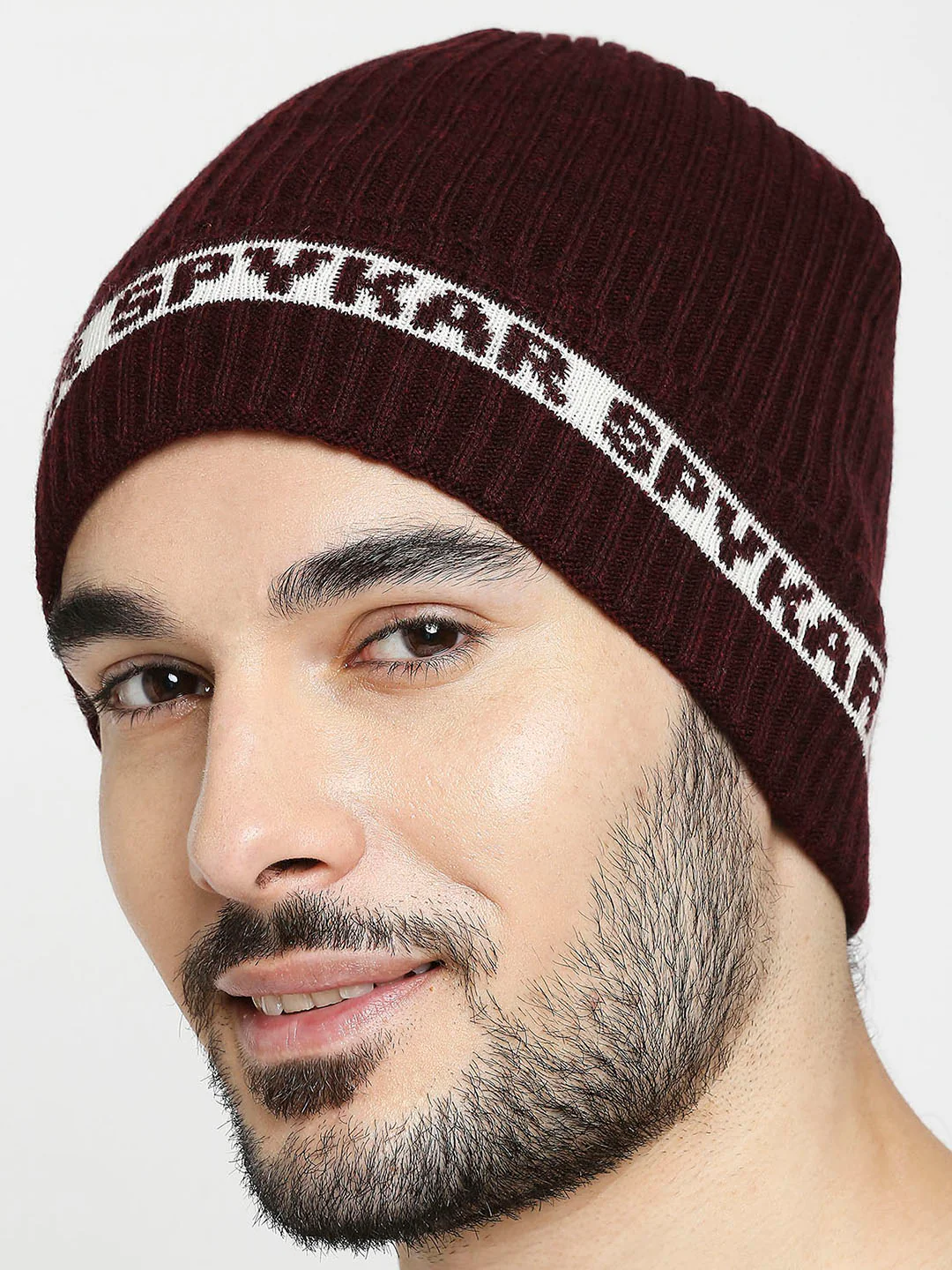 Men Wine Acrylic Beanie Cap - Image 4