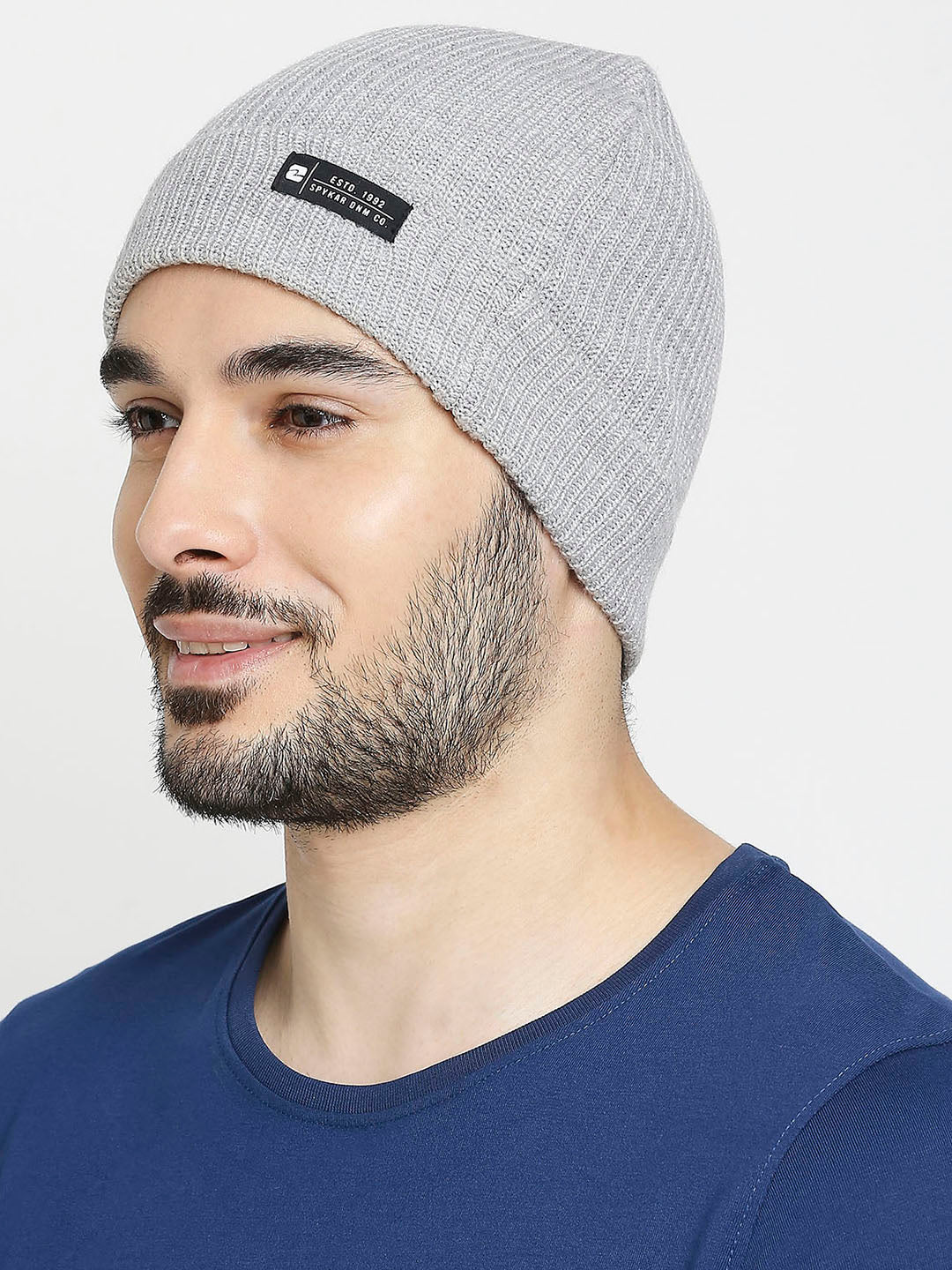 Men Grey Acrylic Beanie Cap - Image 2