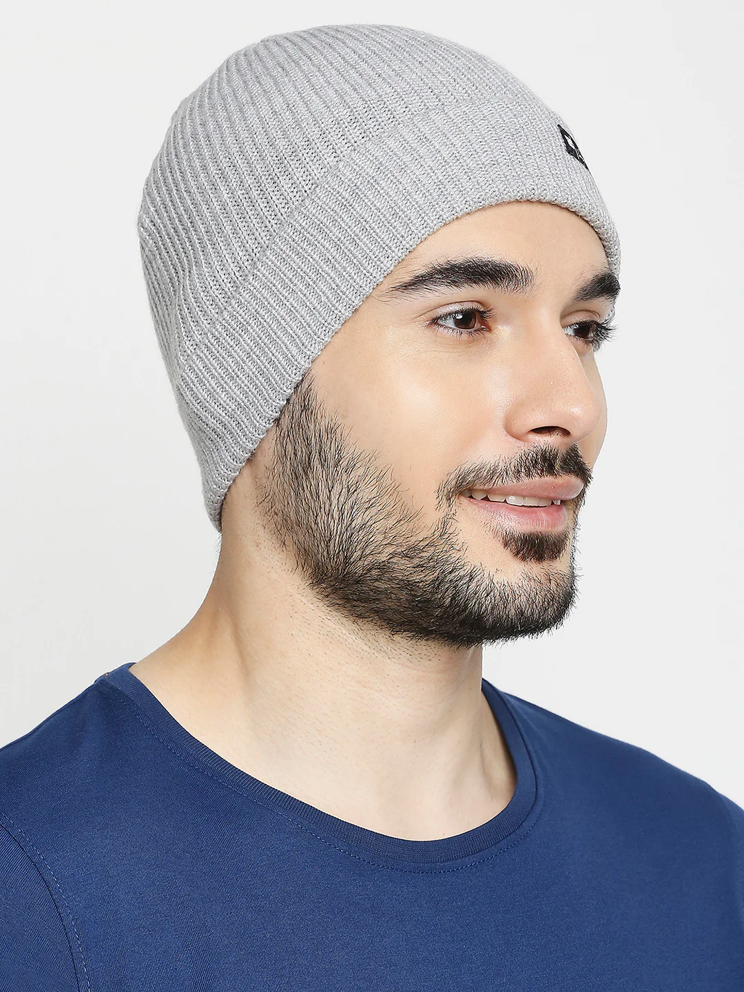 Men Grey Acrylic Beanie Cap - Image 3