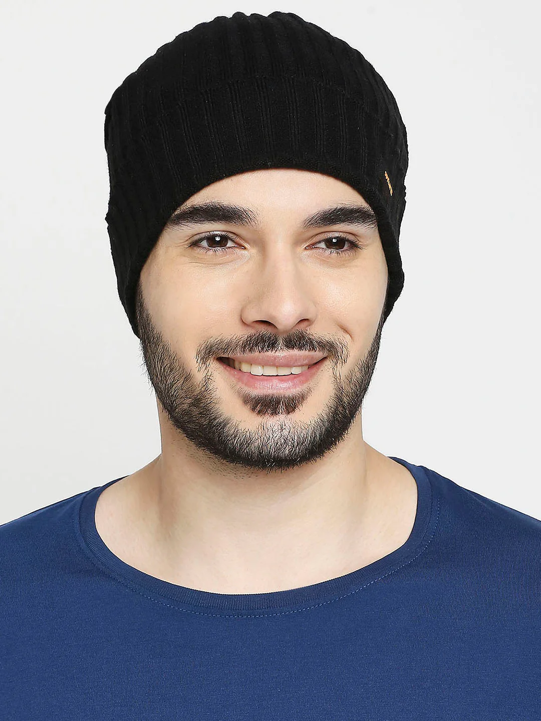Men Black Acrylic Beanie Cap