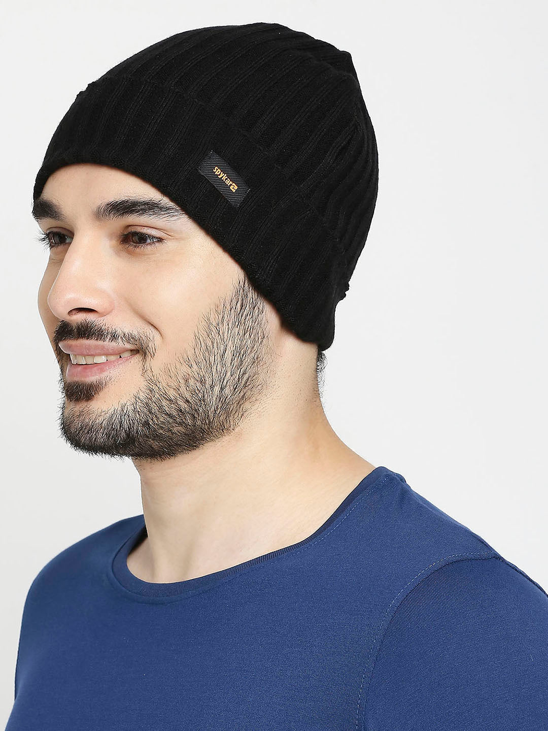 Men Black Acrylic Beanie Cap - Image 2