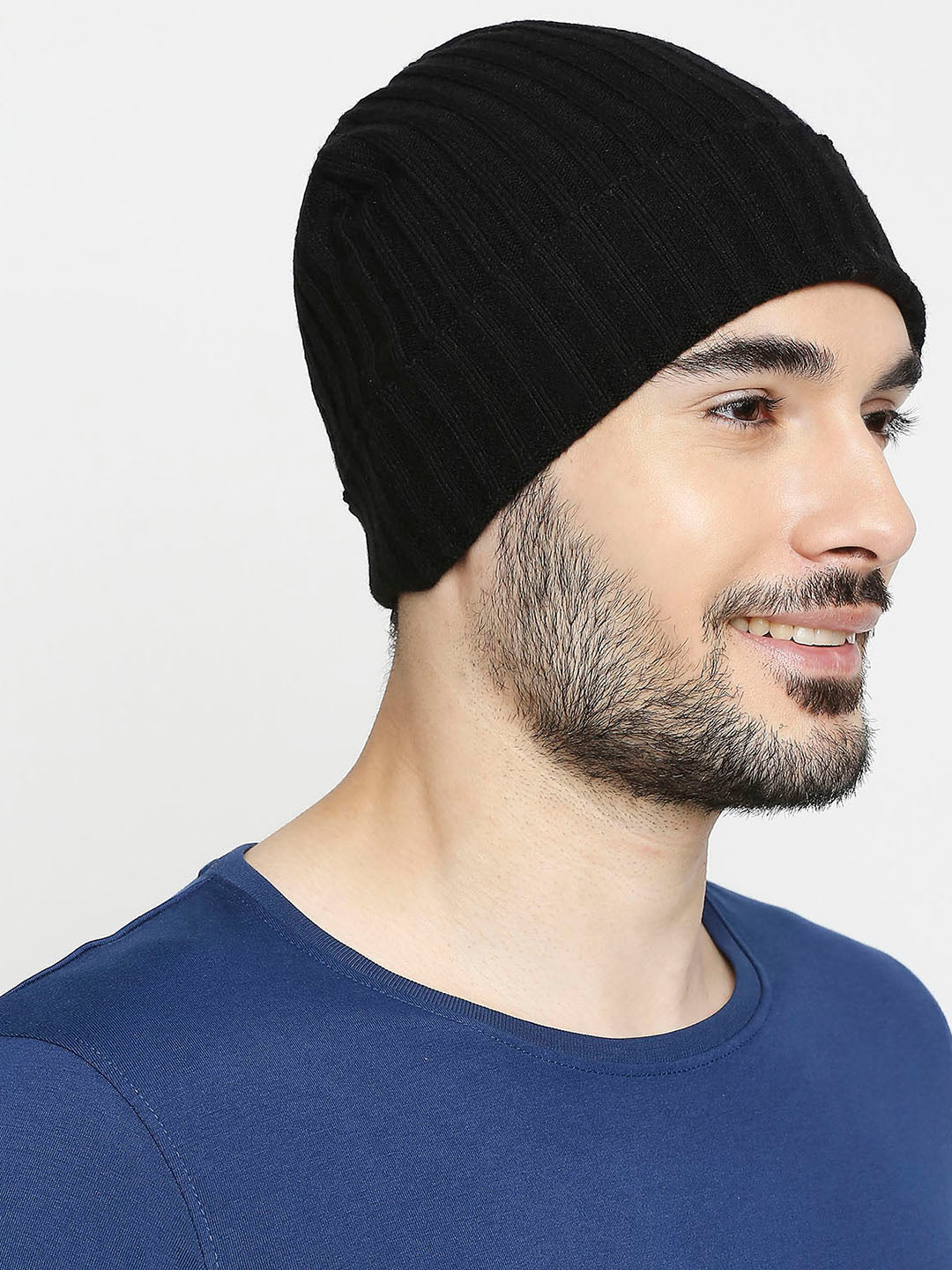 Men Black Acrylic Beanie Cap - Image 3