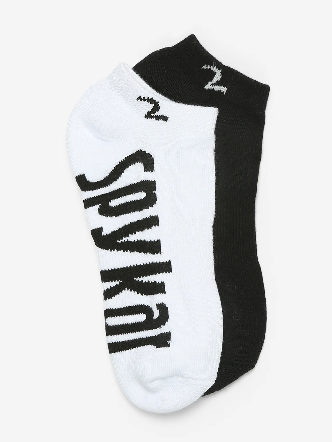 Pack Of 2 Black White Solid Mens Ankle Length Socks - Image 2