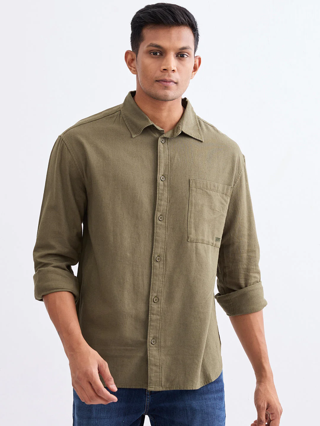 Men Shirt Green Slim Fit - Image 2