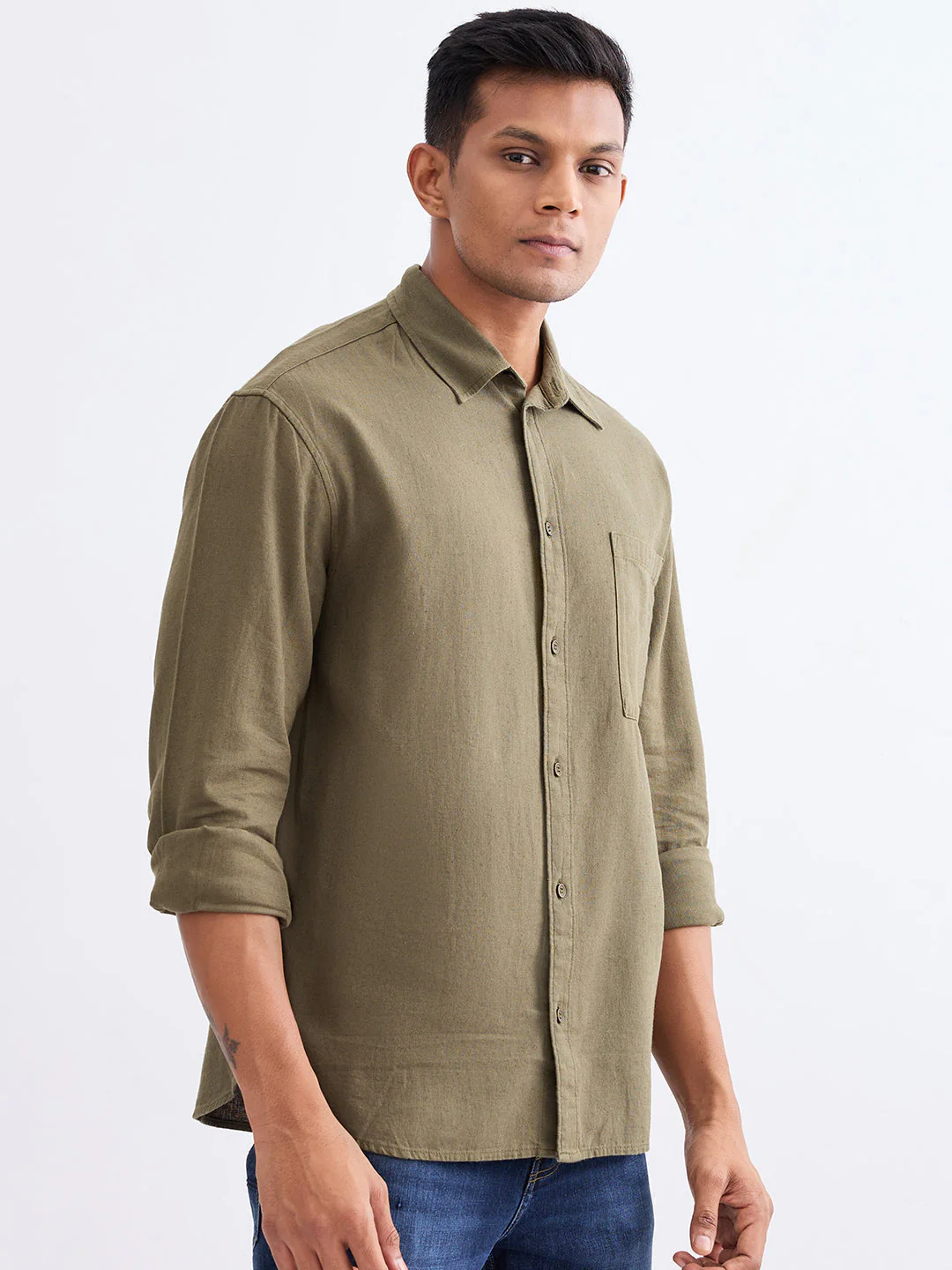 Men Shirt Green Slim Fit - Image 3