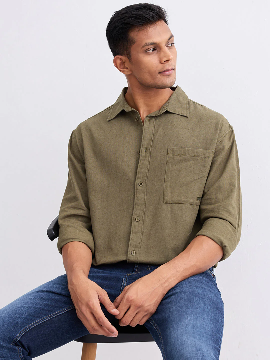 Men Shirt Green Slim Fit - Image 7
