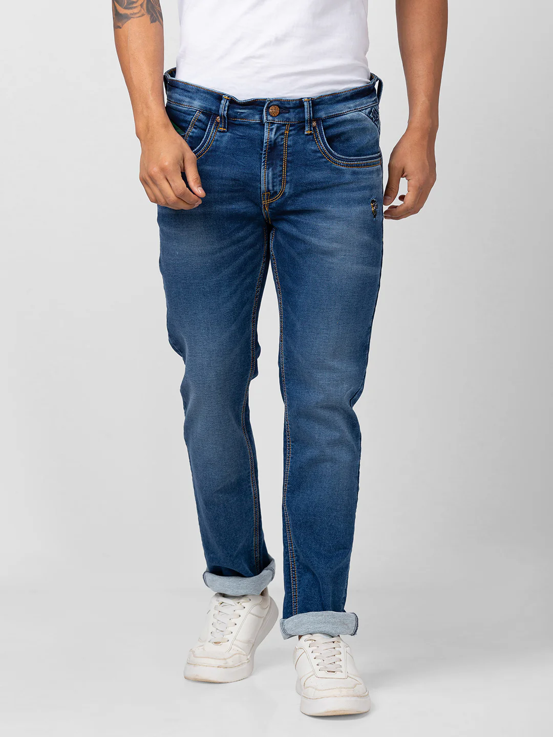 Men Rover Jeans Regular Fit Mid Blue Mid Rise