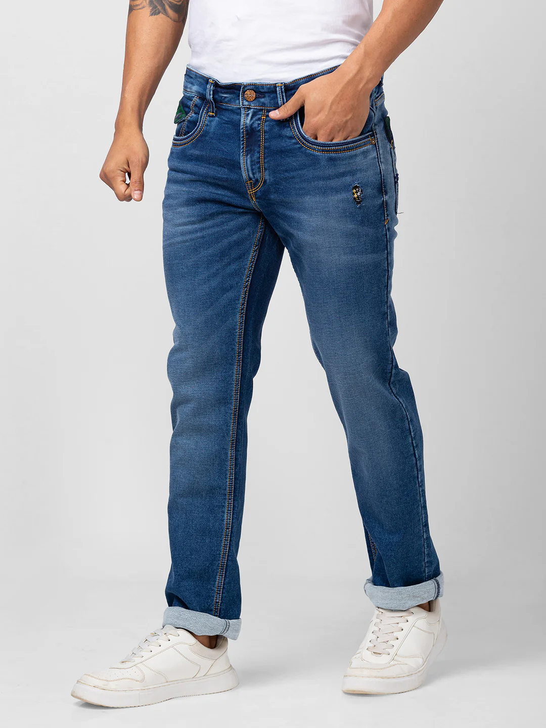 Men Rover Jeans Regular Fit Mid Blue Mid Rise - Image 4