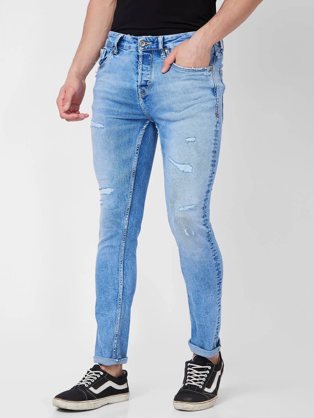 Men Jeans Slim Fit Blue Low Rise - Image 4