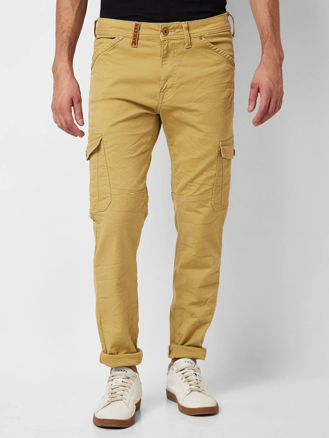Men Jeans Regular Fit Khaki Mid Rise