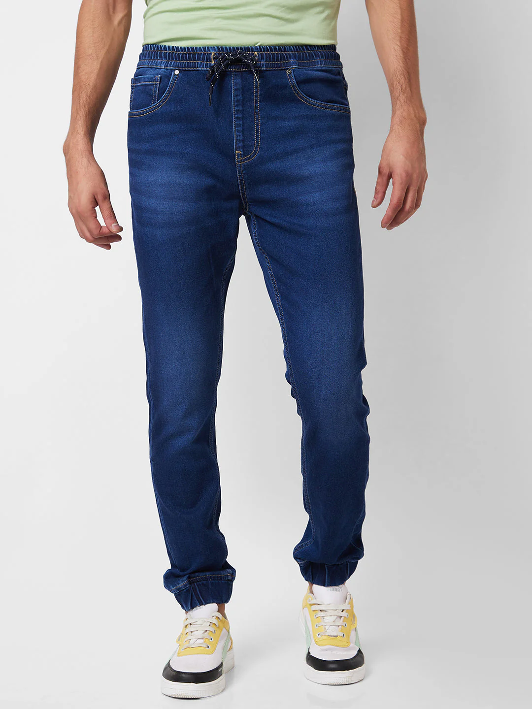 Men Jeans Regular Fit Blue High Rise
