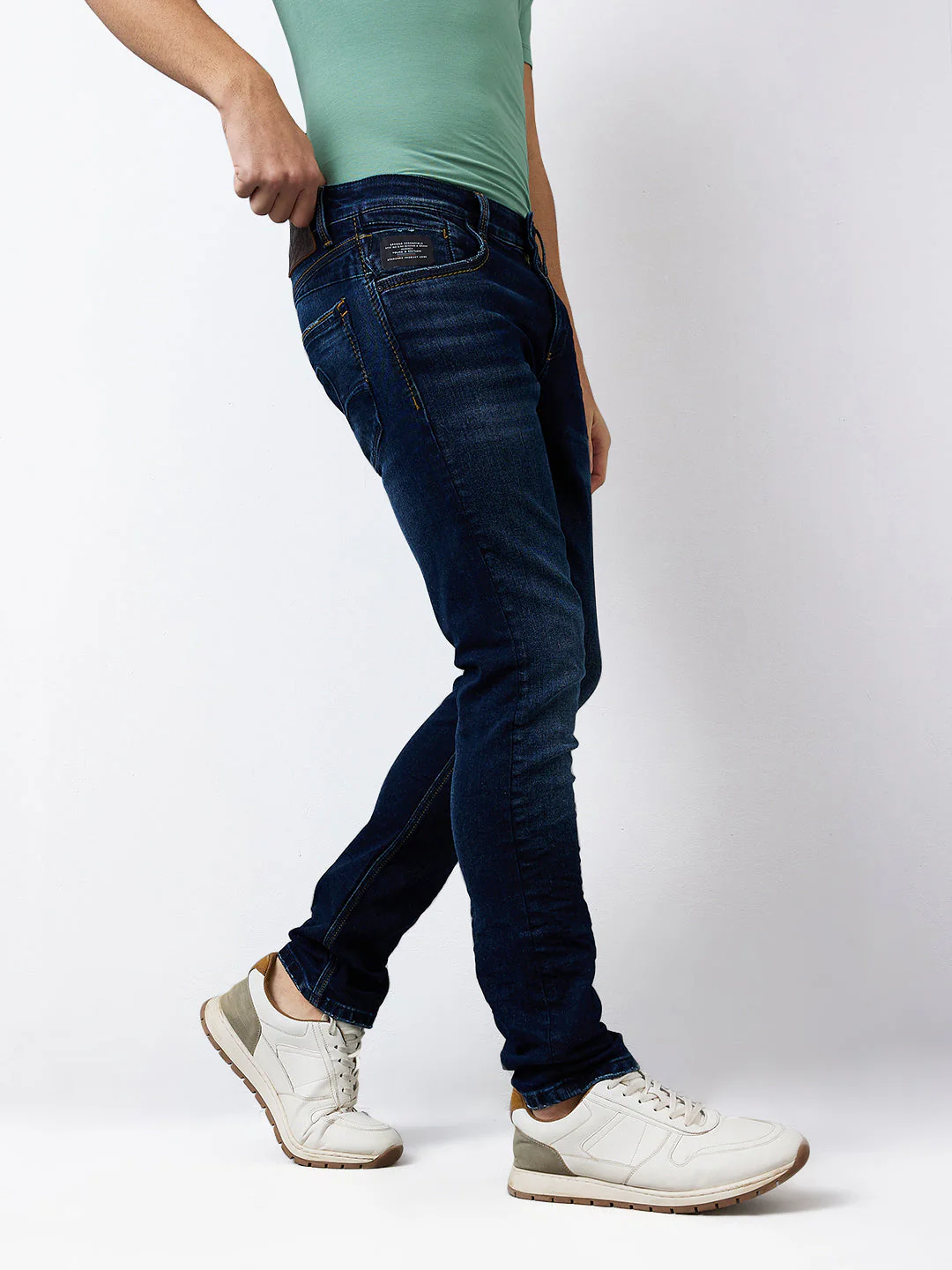 Men Jeans Slim Fit Dark Blue Low Rise - Image 3