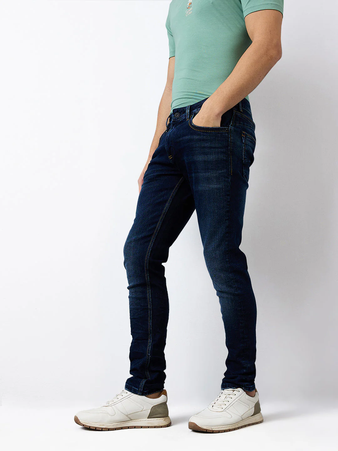 Men Jeans Slim Fit Dark Blue Low Rise - Image 4