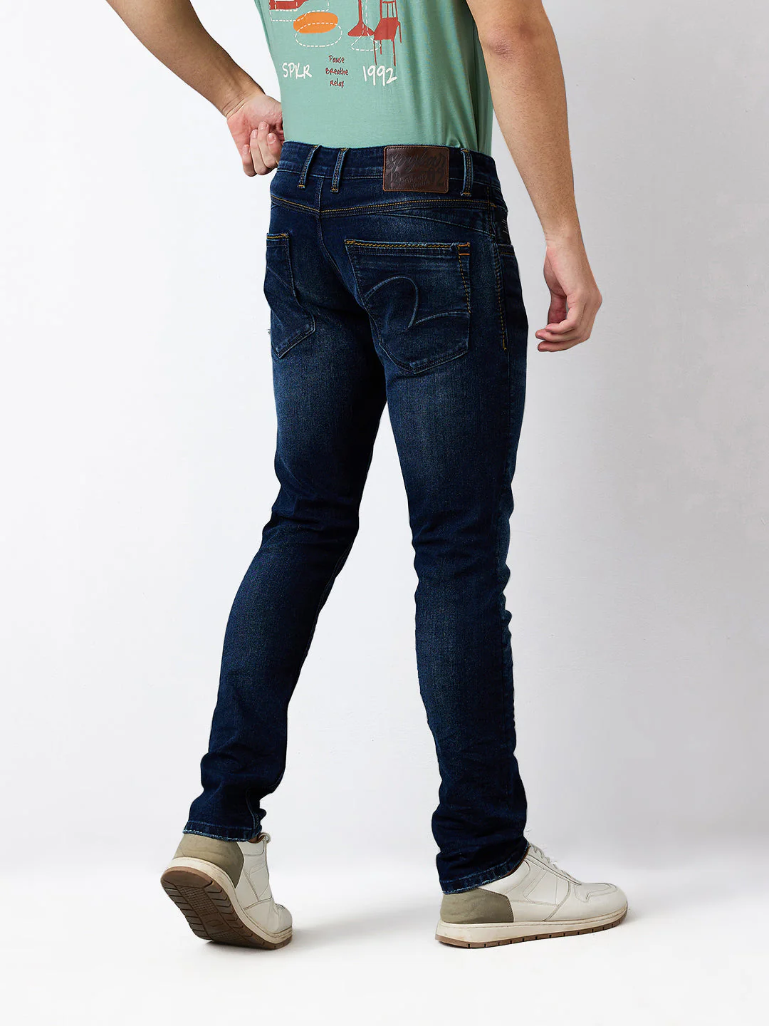 Men Jeans Slim Fit Dark Blue Low Rise - Image 5