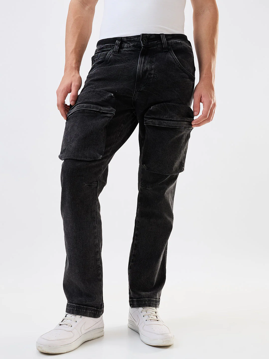 Men Jeans Relaxed Fit Black Mid Rise - Image 2