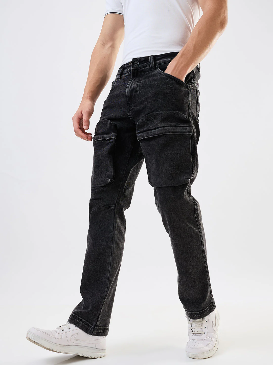 Men Jeans Relaxed Fit Black Mid Rise - Image 4