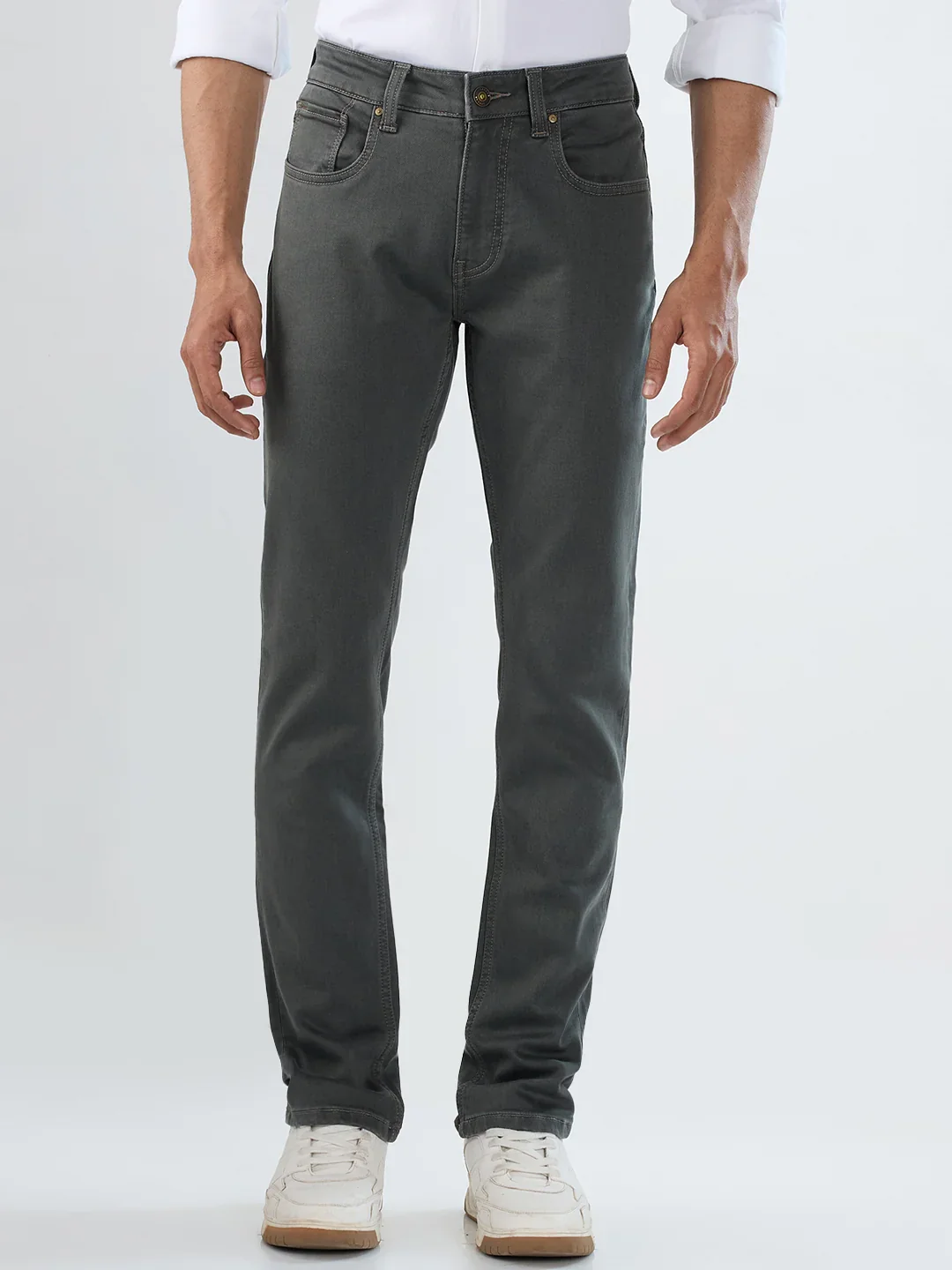 Men Rover Jeans Regular Fit Dark Olive Mid Rise - Image 2