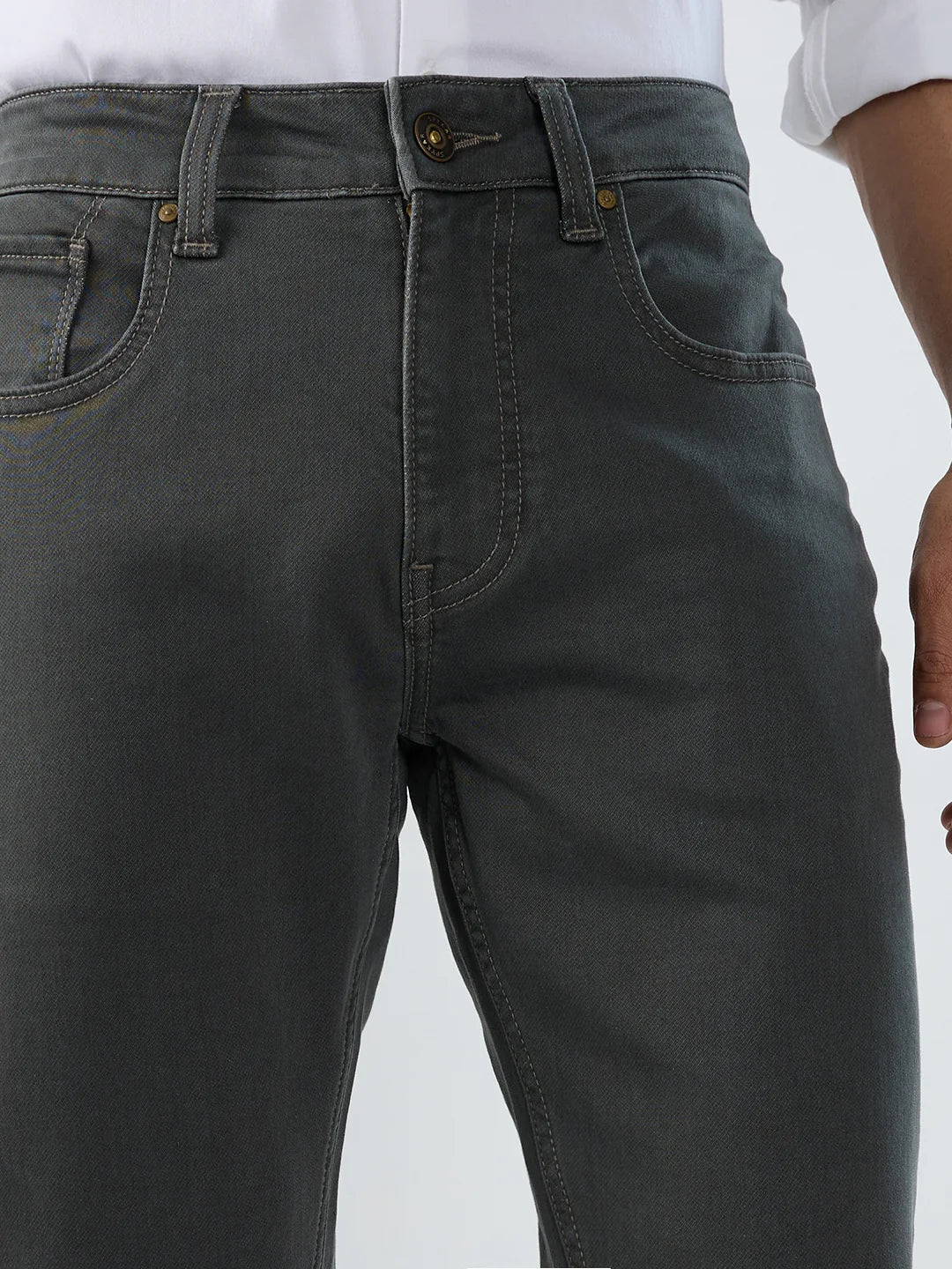 Men Rover Jeans Regular Fit Dark Olive Mid Rise - Image 4