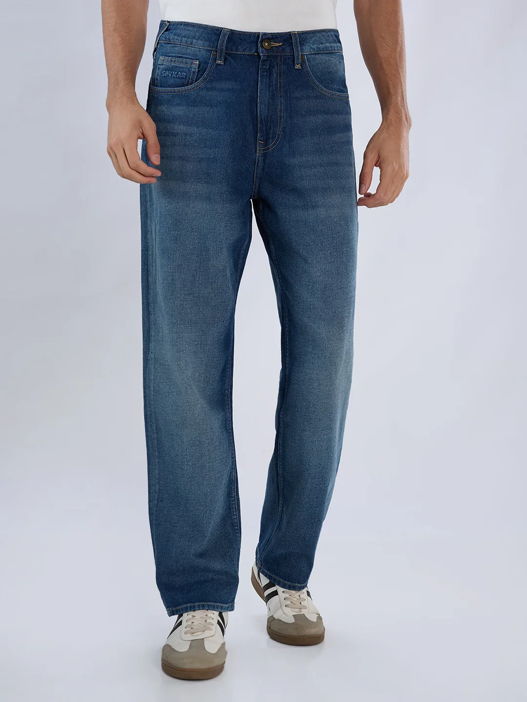 Men Jeans Loose Fit Vintage Blue Mid Rise - Image 2