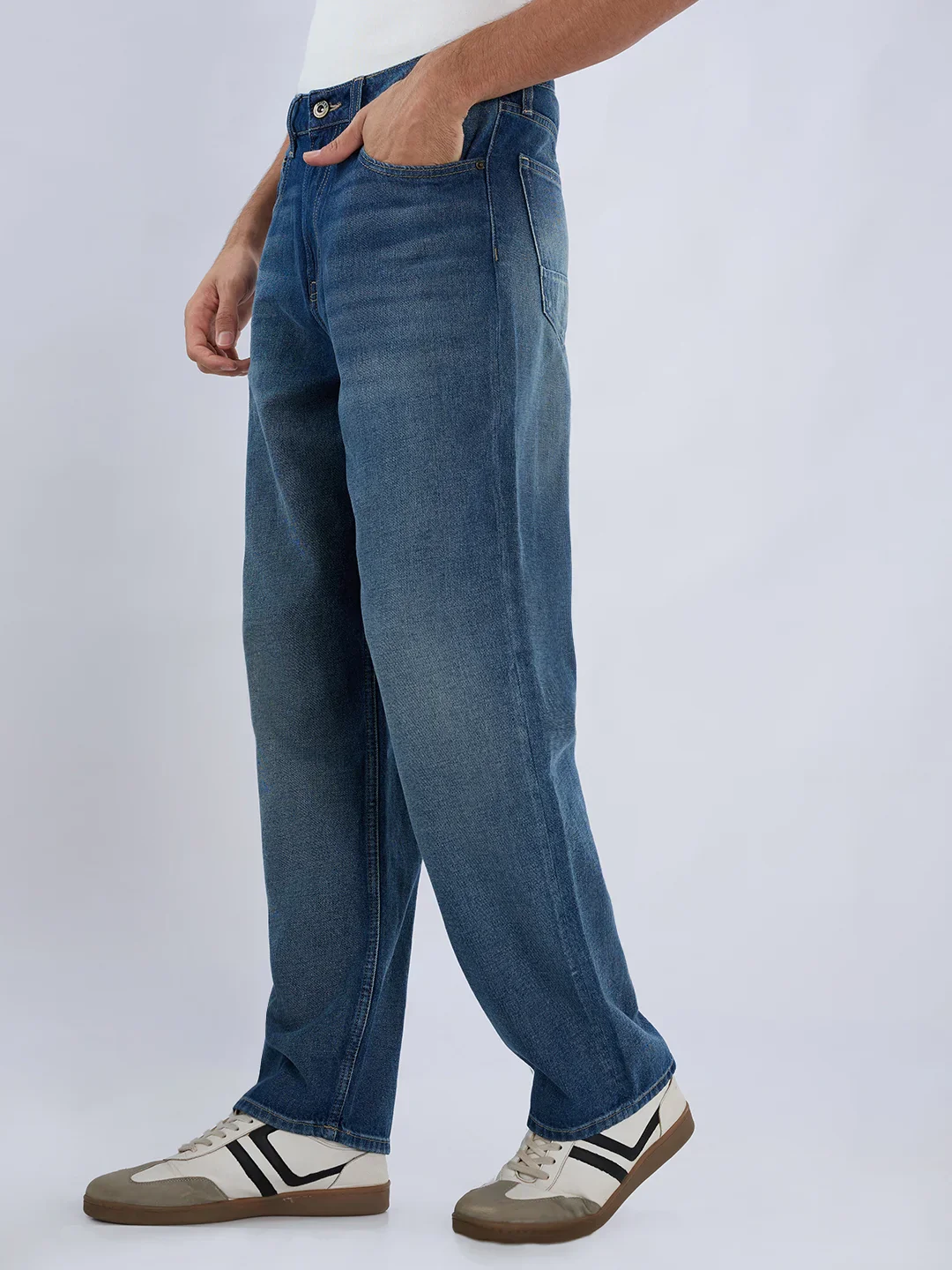 Men Jeans Loose Fit Vintage Blue Mid Rise - Image 3
