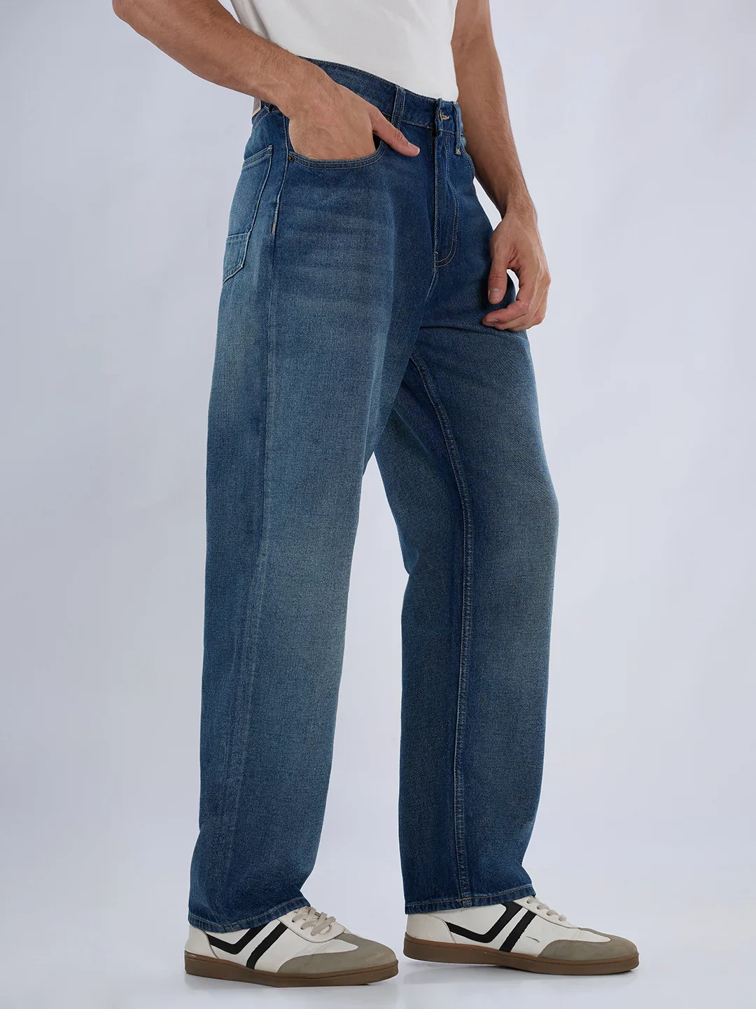 Men Jeans Loose Fit Vintage Blue Mid Rise - Image 4