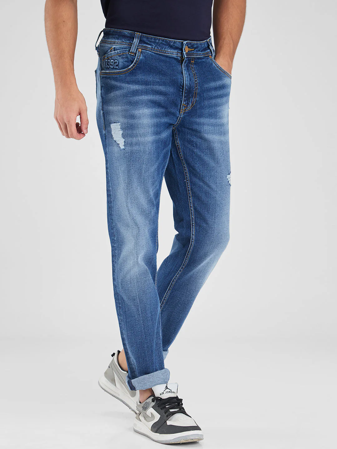 Men Jeans Regular Fit Blue Mid Rise - Image 4