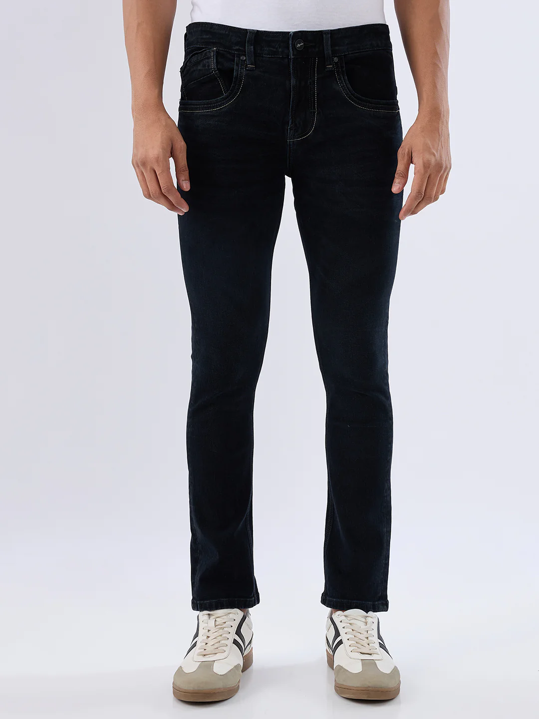 Men Kano Jeans Slim Fit Black Low Rise