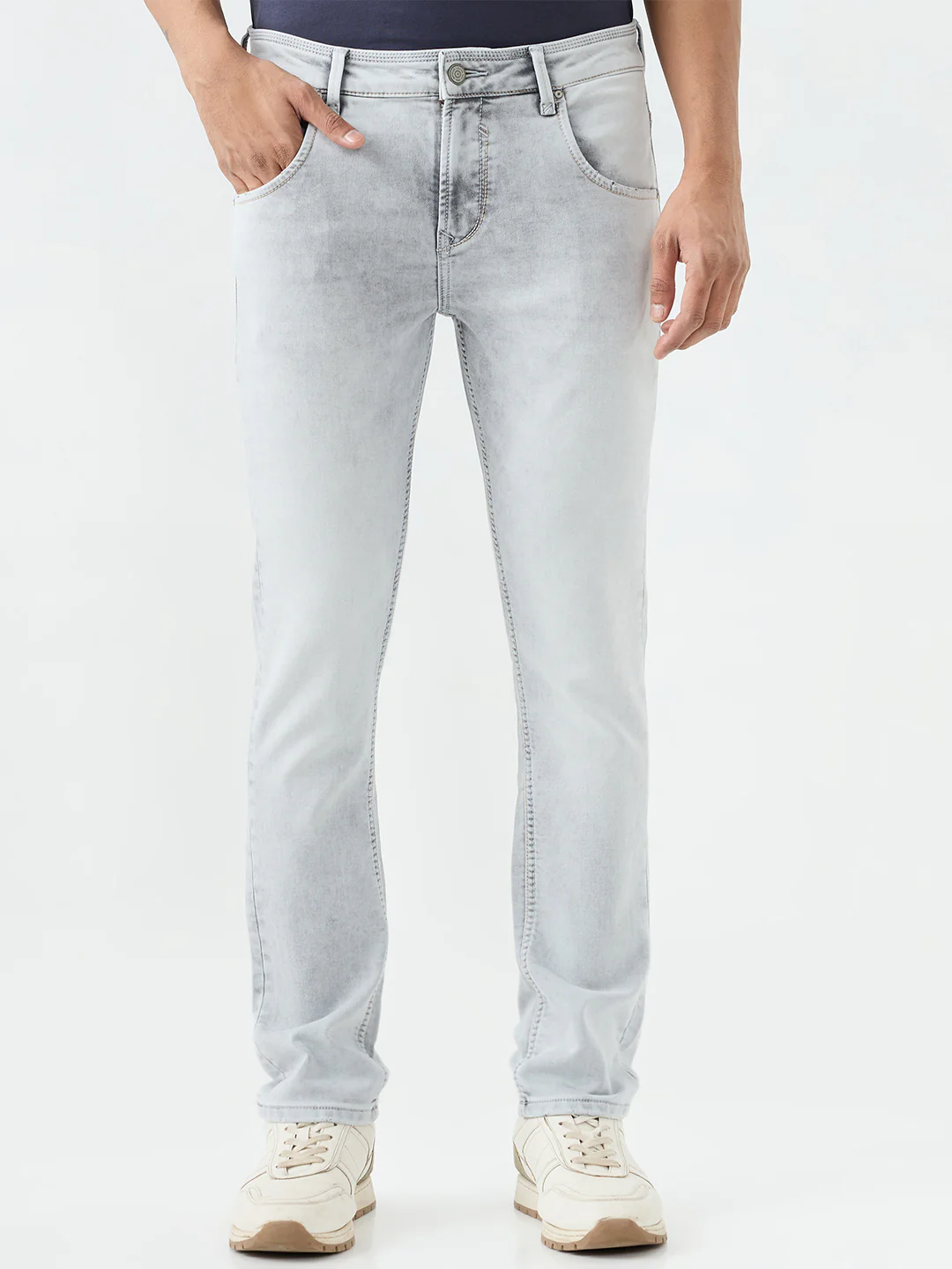 Men Kano Jeans Slim Fit Grey Low Rise