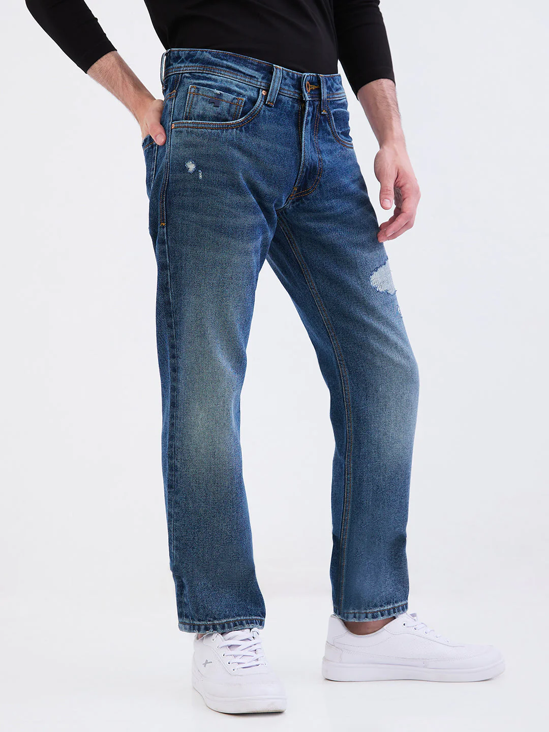 Men Jeans Relaxed Fit Blue Mid Rise - Image 2
