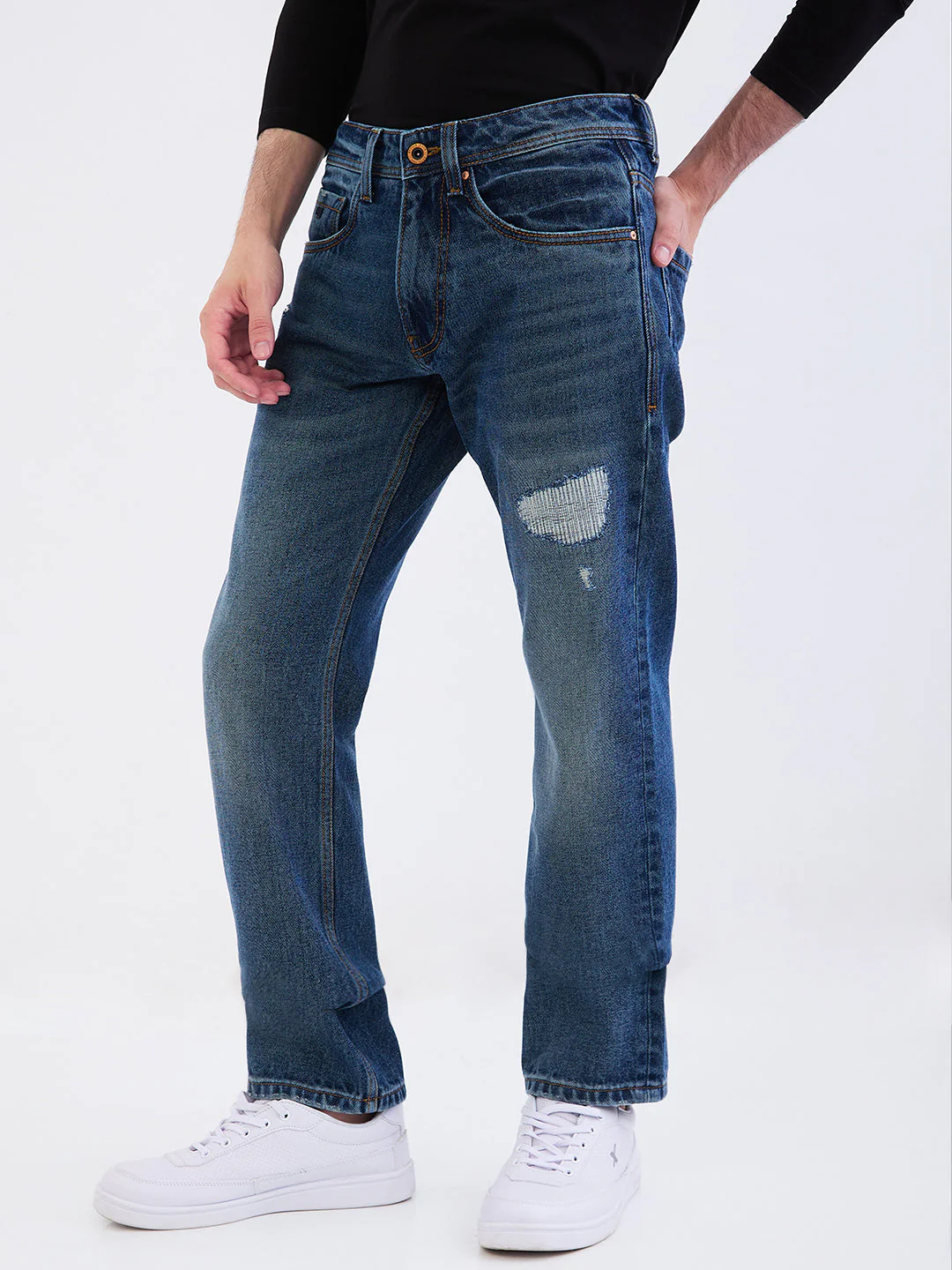 Men Jeans Relaxed Fit Blue Mid Rise - Image 3