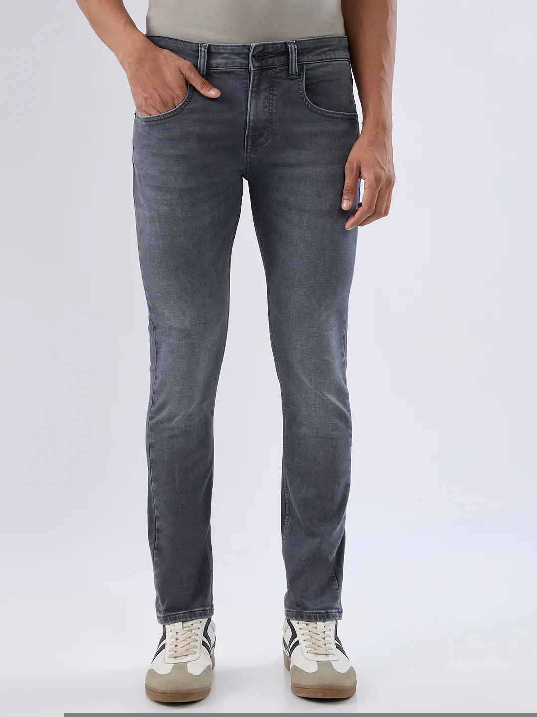 Men Kano Jeans Slim Fit Grey Low Rise
