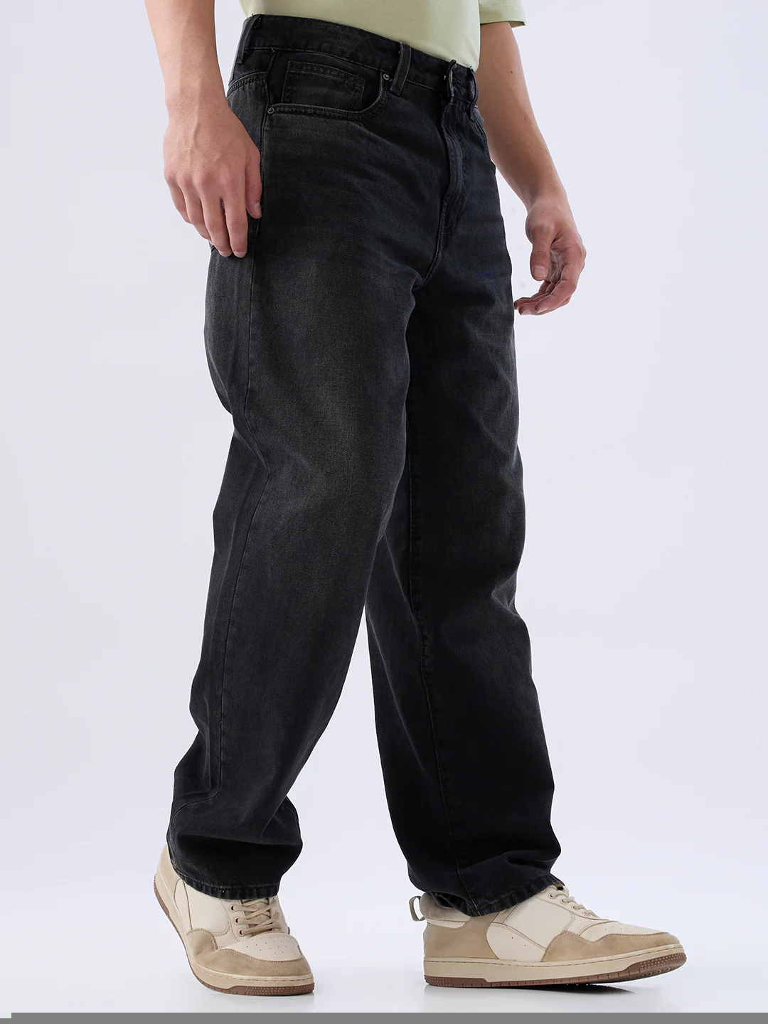 Men Ikemen Jeans Loose Fit Black Low Rise - Image 3