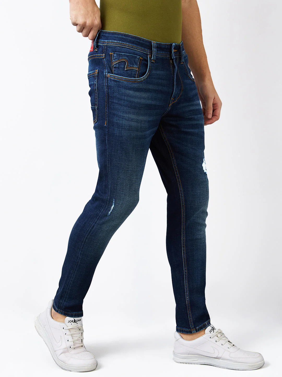 Men Jeans Slim Fit Dark Blue Mid Rise - Image 3