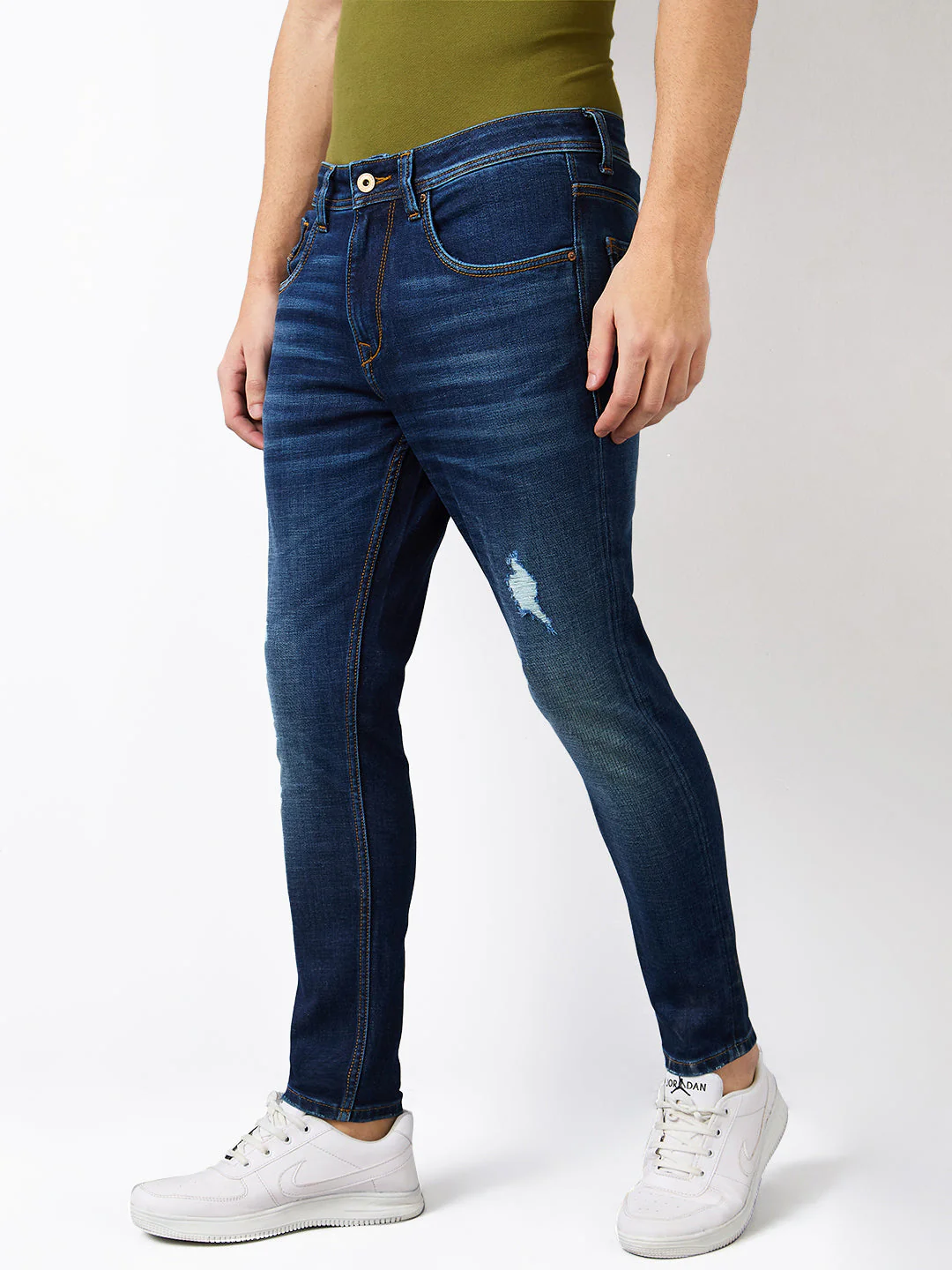Men Jeans Slim Fit Dark Blue Mid Rise - Image 4