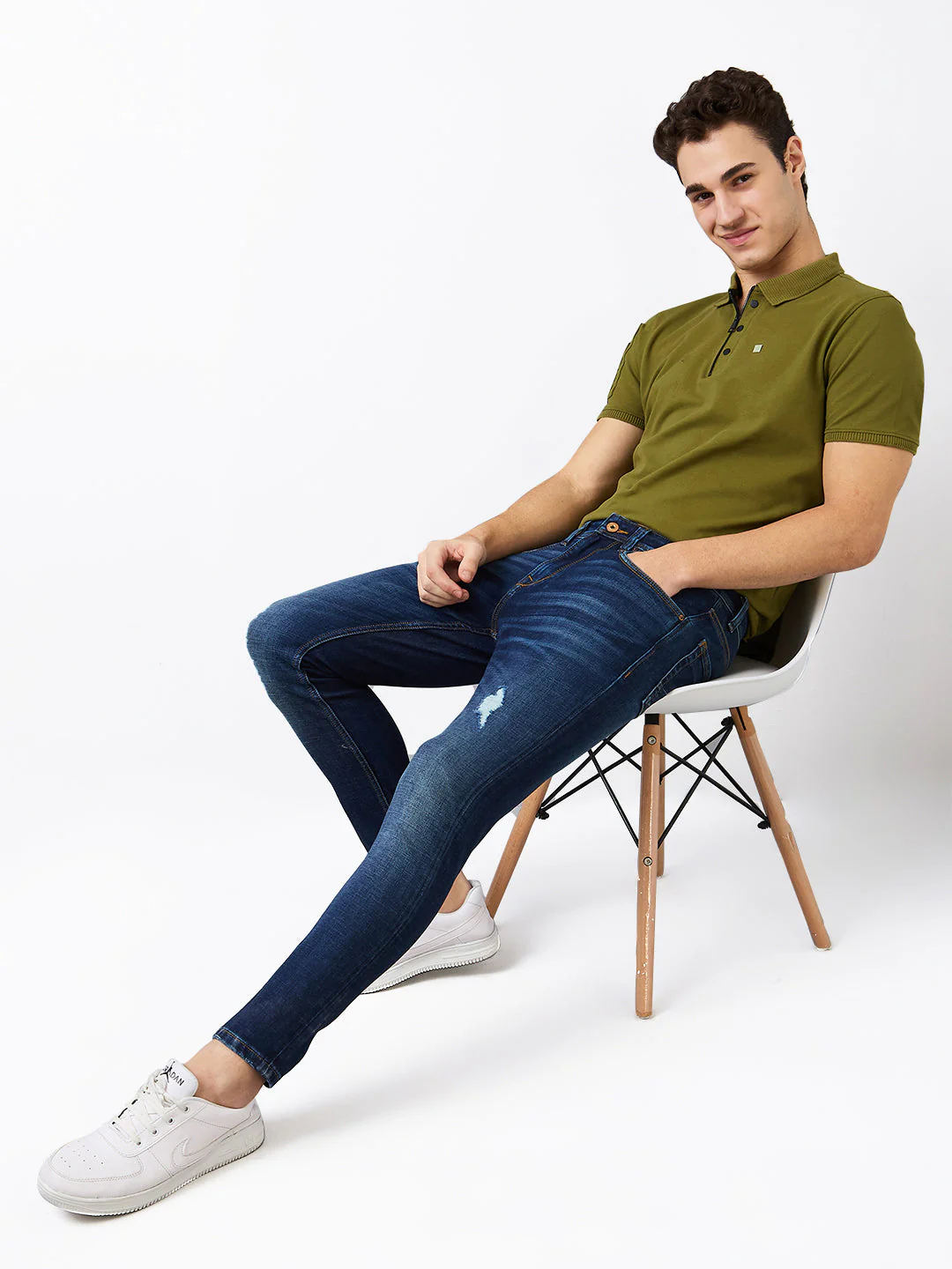 Men Jeans Slim Fit Dark Blue Mid Rise - Image 7