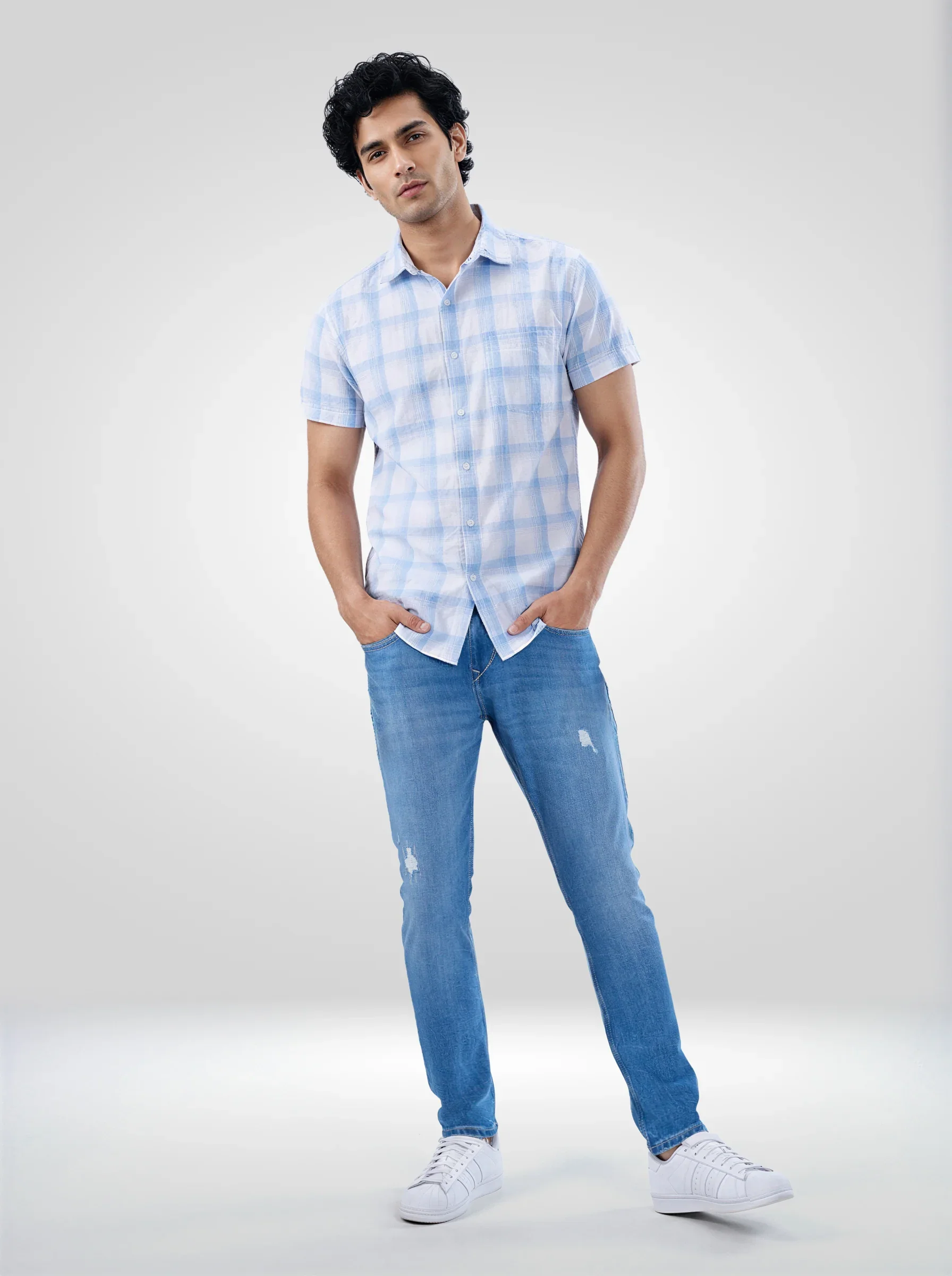 Men Kano Jeans Slim Fit Mid Blue Mid Rise