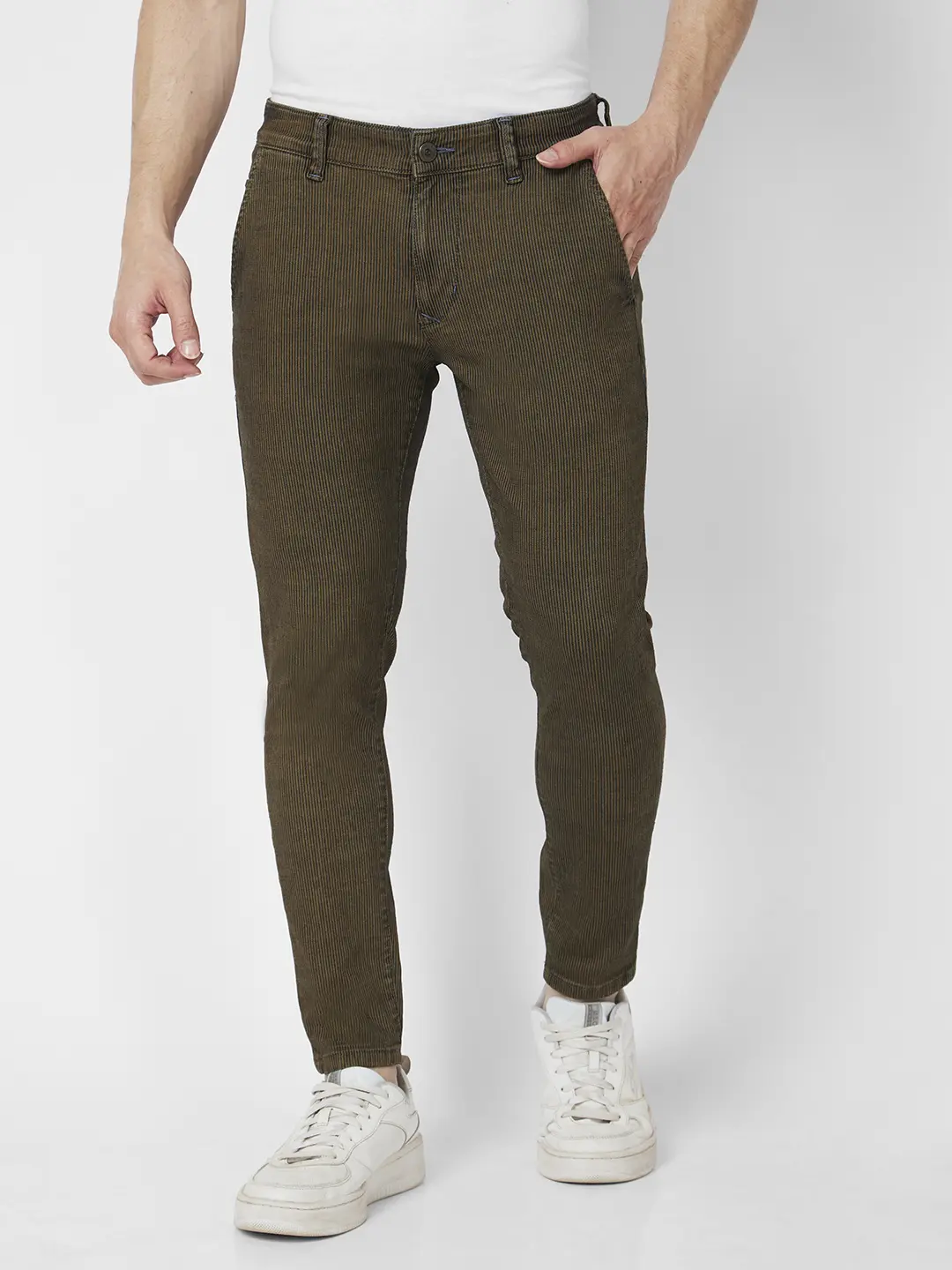 Men Kano Jeans Slim Fit Khaki Mid Rise