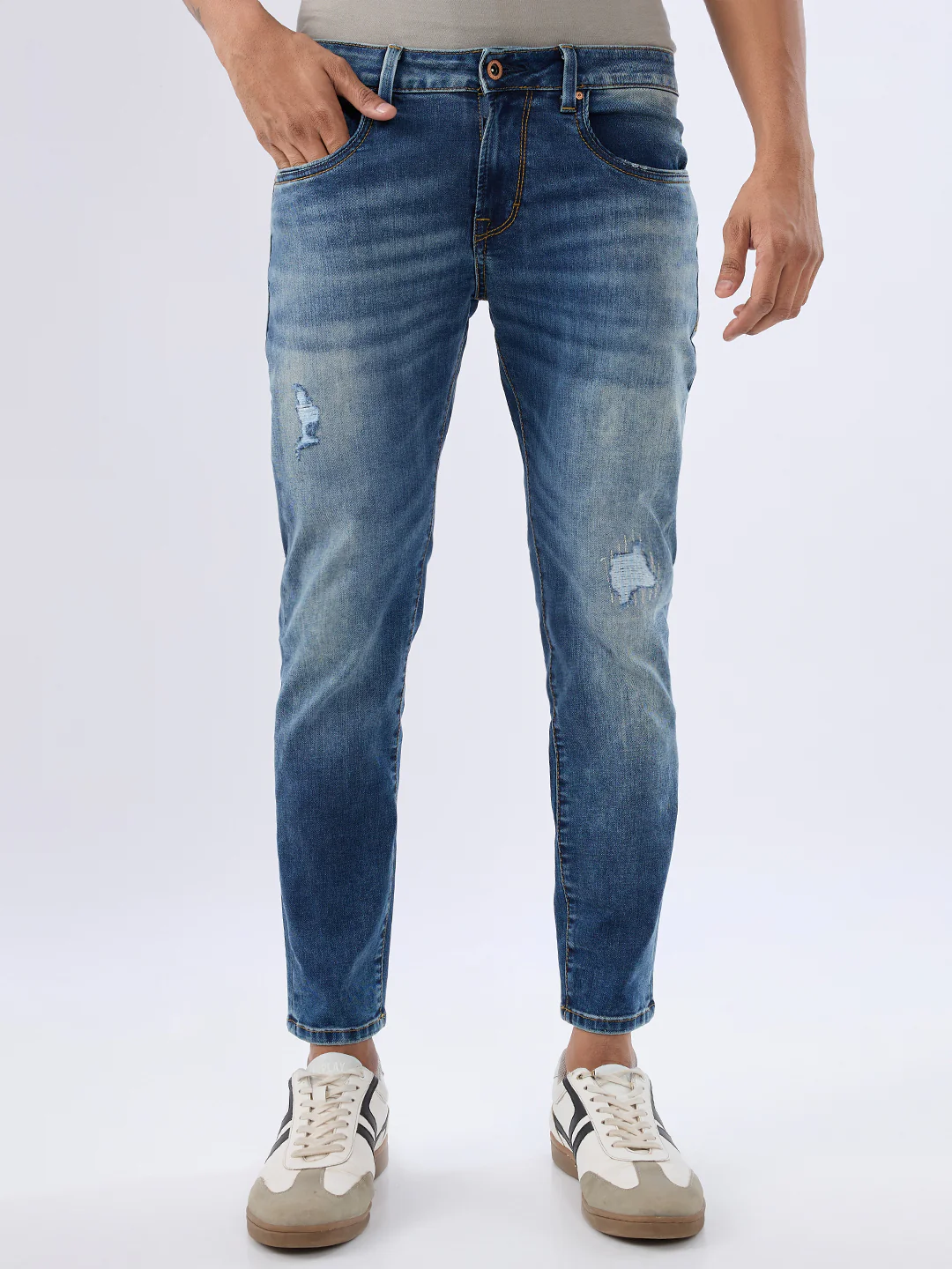 Men Kano Jeans Slim Fit Blue Mid Rise