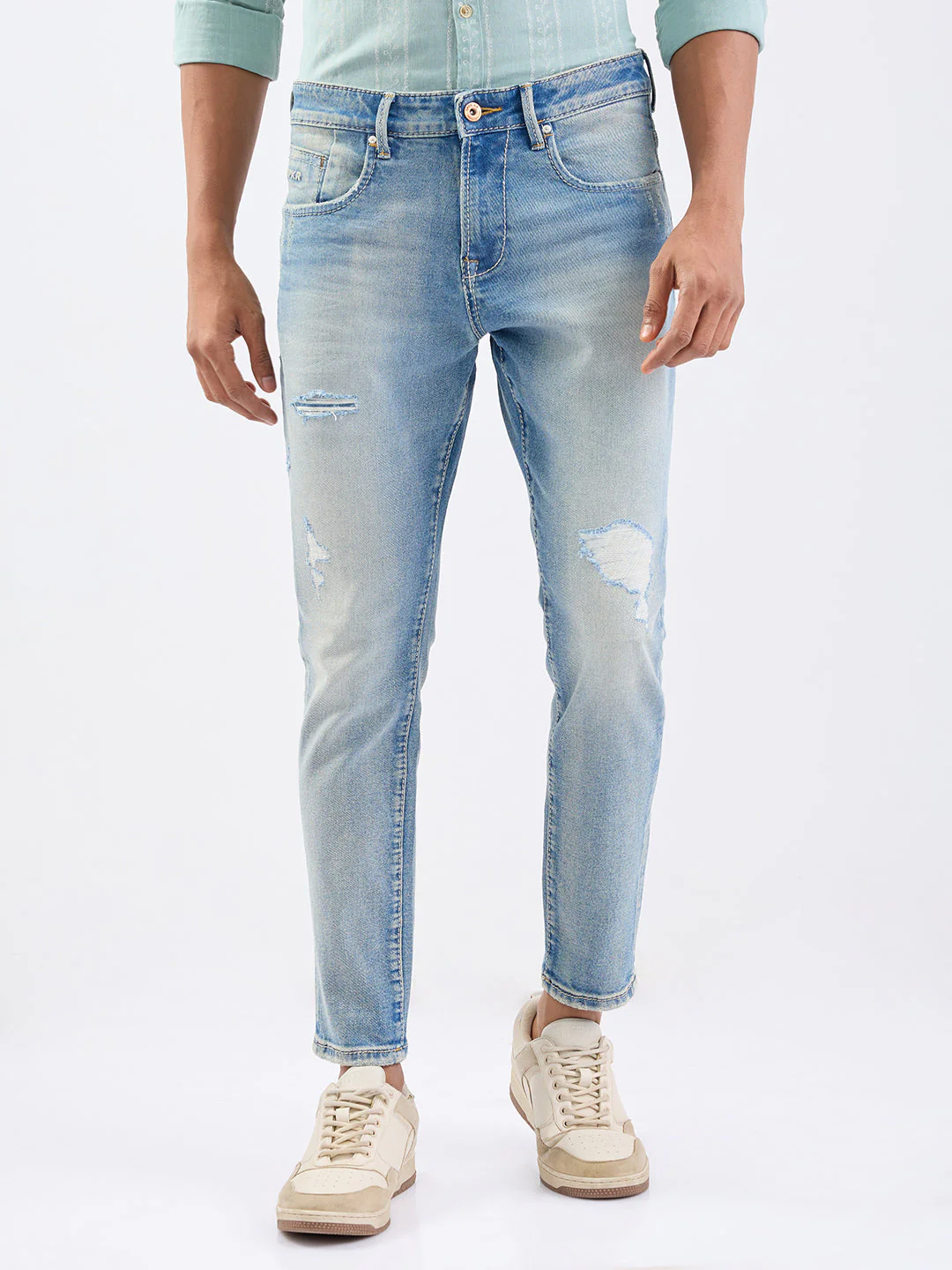 Men Jeans Slim Fit Light Blue Mid Rise